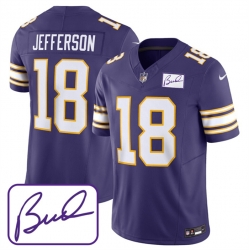 Minnesota Vikings 18 Justin Jefferson Purple 2023 F U S E Bud Grant Patch Limited Stitched Jersey