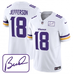 Minnesota Vikings 18 Justin Jefferson White 2023 F U S E Bud Grant Patch Limited Stitched Jersey