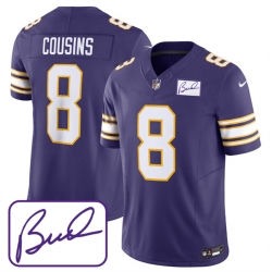 Minnesota Vikings 8 Kirk Cousins Purple 2023 F U S E Bud Grant Patch Limited Stitched Jersey