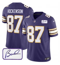 Minnesota Vikings 87 T J Hockenson Purple 2023 F U S E Bud Grant Patch Vapor Limited Stitched Jersey