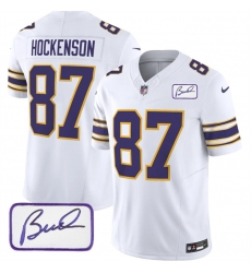 Minnesota Vikings 87 T J Hockenson White 2023 F U S E Bud Grant Patch Vapor Limited Stitched Jersey