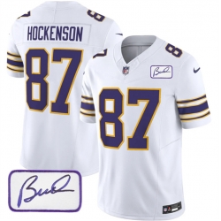 Minnesota Vikings 87 T J Hockenson White 2023 F U S E Bud Grant Patch Vapor Limited Stitched Jersey