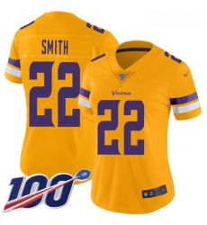 Women's Minnesota Vikings #22 Harrison Smith Gold Stitched Football Limited Inverted Legend 100th Season Jersey
