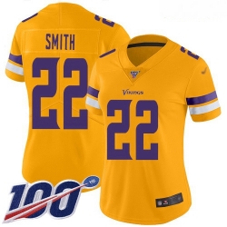 Women's Minnesota Vikings #22 Harrison Smith Gold Stitched Football Limited Inverted Legend 100th Season Jersey
