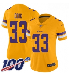 Women's Minnesota Vikings #33 Dalvin Cook Gold Stitched Football Limited Inverted Legend 100th Season Jersey