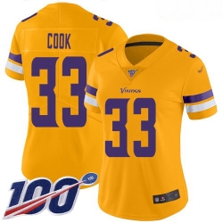 Women's Minnesota Vikings #33 Dalvin Cook Gold Stitched Football Limited Inverted Legend 100th Season Jersey