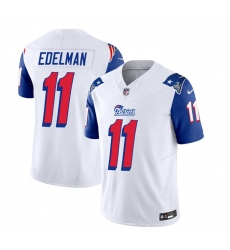 New England Patriots 11 Julian Edelman White Blue 2023 F U S E Throwback Limited Stitched Football Jersey