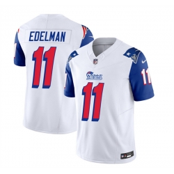 New England Patriots 11 Julian Edelman White Blue 2023 F U S E Throwback Limited Stitched Football Jersey