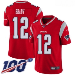 New England Patriots 12 Tom Brady Red Stitched Football Limited Inverted Legend 100th Season Jersey
