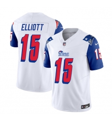 New England Patriots 15 Ezekiel Elliott White Blue 2023 F U S E Throwback Limited Stitched Football Jersey