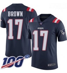 New England Patriots 17 Antonio Brown Navy Blue Stitched Football Limited Rush 100th Season Jersey New England Patriots 17 Antonio Brown Navy Blue Stitched Football Limited Rush 100th Season Jersey