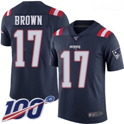 New England Patriots 17 Antonio Brown Navy Blue Stitched Football Limited Rush 100th Season Jersey