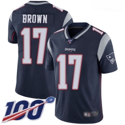 New England Patriots 17 Antonio Brown Navy Blue Team Color Stitched Football 100th Season Vapor Limited Jersey
