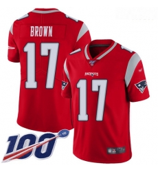 New England Patriots 17 Antonio Brown Red Stitched Football Limited Inverted Legend 100th Season Jersey