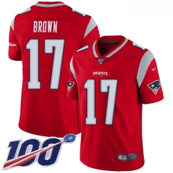 New England Patriots 17 Antonio Brown Red Stitched Football Limited Inverted Legend 100th Season Jersey