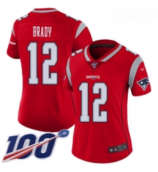 Women's New England Patriots #12 Tom Brady Red Stitched Football Limited Inverted Legend 100th Season Jersey
