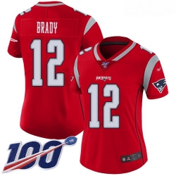 Women's New England Patriots #12 Tom Brady Red Stitched Football Limited Inverted Legend 100th Season Jersey