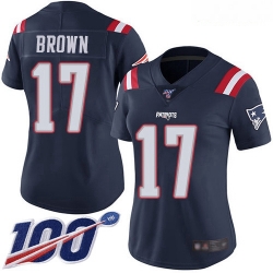 Women's New England Patriots #17 Antonio Brown Navy Blue Stitched Football Limited Rush 100th Season Jersey