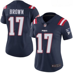 Women's New England Patriots #17 Antonio Brown Navy Blue Stitched Football Limited Rush Jersey