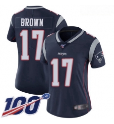 Women's New England Patriots #17 Antonio Brown Navy Blue Team Color Stitched Football 100th Season Vapor Limited Jersey