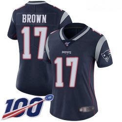 Women's New England Patriots #17 Antonio Brown Navy Blue Team Color Stitched Football 100th Season Vapor Limited Jersey