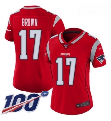 Women's New England Patriots #17 Antonio Brown Red Stitched Football Limited Inverted Legend 100th Season Jersey