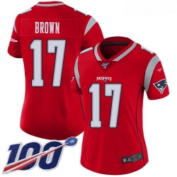 Women's New England Patriots #17 Antonio Brown Red Stitched Football Limited Inverted Legend 100th Season Jersey
