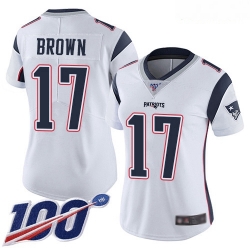 Women's New England Patriots #17 Antonio Brown White Stitched Football 100th Season Vapor Limited Jersey