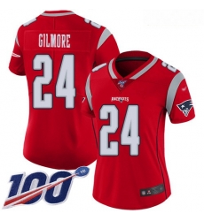 Women's New England Patriots #24 Stephon Gilmore Red Stitched Football Limited Inverted Legend 100th Season Jersey