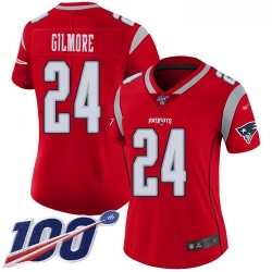 Women's New England Patriots #24 Stephon Gilmore Red Stitched Football Limited Inverted Legend 100th Season Jersey