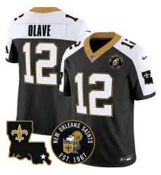 New Orleans Saints 12 Chris Olave Black F U S E EST 1967 Patch Vapor Stitched Jersey New Orleans Saints 12 Chris Olave Black F U S E EST 1967 Patch Vapor Stitched Jersey