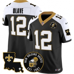 New Orleans Saints 12 Chris Olave Black F U S E EST 1967 Patch Vapor Stitched Jersey
