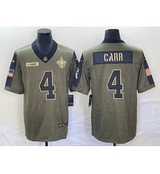New Orleans Saints #4 Derek Carr 2021 Olive Salute To Service Limited Stitched Jersey