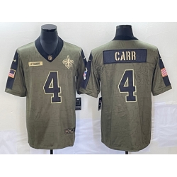 New Orleans Saints #4 Derek Carr 2021 Olive Salute To Service Limited Stitched Jersey