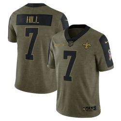 New Orleans Saints #7 Taysom Hill Olive 2021 Salute To Service Limited Player Jersey