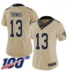 Women's New Orleans Saints #13 Michael Thomas Gold Stitched Football Limited Inverted Legend 100th Season Jersey