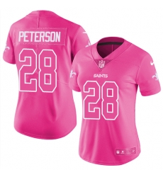 Women's New Orleans Saints #28 Adrian Peterson Pink Stitched NFL Limited Rush Fashion Jersey