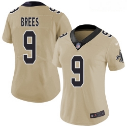 Women's New Orleans Saints #9 Drew Brees Gold Stitched Football Limited Inverted Legend Jersey