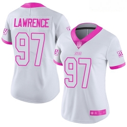 Women's New York Giants #97 Dexter Lawrence White Pink Stitched Football Limited Rush Fashion Jersey