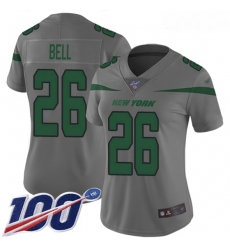 Women's New York Jets #26 Le'Veon Bell Gray Stitched Football Limited Inverted Legend 100th Season Jersey