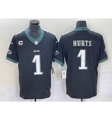 Philadelphia Eagles #1 Jalen Hurts Black C Patch 2023 FUSE Vapor Untouchable Stitched Jersey