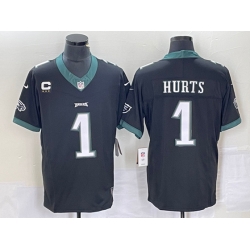 Philadelphia Eagles #1 Jalen Hurts Black C Patch 2023 FUSE Vapor Untouchable Stitched Jersey