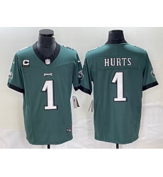 Philadelphia Eagles #1 Jalen Hurts Green C Patch 2023 FUSE Vapor Untouchable Stitched Jersey