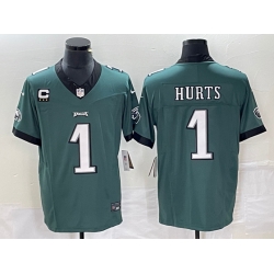 Philadelphia Eagles #1 Jalen Hurts Green C Patch 2023 FUSE Vapor Untouchable Stitched Jersey