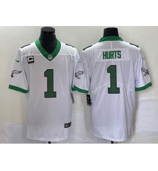 Philadelphia Eagles #1 Jalen Hurts White Kelly Green With C Patch Jersey