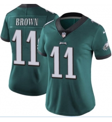 Women‘s Philadelphia Eagles 11 A J Brown Green Vapor Untouchable Limited Stitched Football Jersey