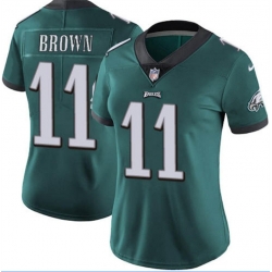 Women‘s Philadelphia Eagles 11 A J Brown Green Vapor Untouchable Limited Stitched Football Jersey