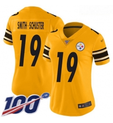 Women's Pittsburgh Steelers #19 JuJu Smith Schuster Gold Stitched Football Limited Inverted Legend 100th Season Jersey