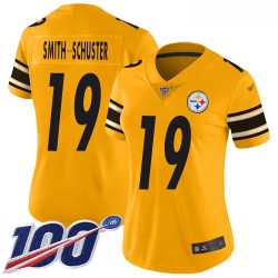Women's Pittsburgh Steelers #19 JuJu Smith Schuster Gold Stitched Football Limited Inverted Legend 100th Season Jersey
