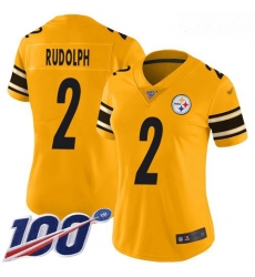 Women's Pittsburgh Steelers #2 Mason Rudolph Gold Stitched Football Limited Inverted Legend 100th Season Jersey
